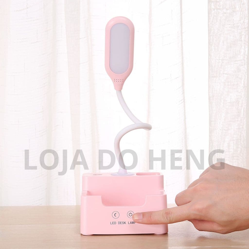 Lâmpada De Mesa Luminária Recarregável Para Leitura E Estudos Com Suporte De Canetas/ Mini Ventilador