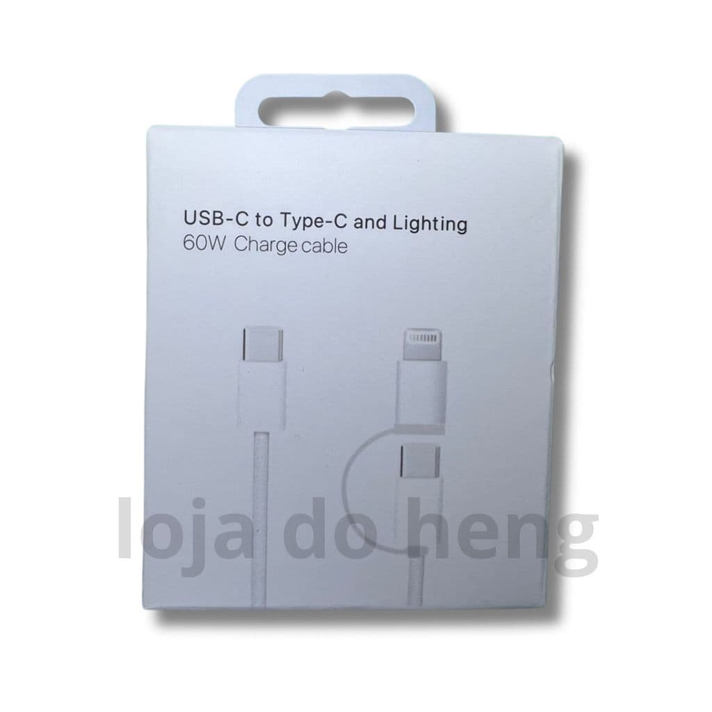 Cabo USB-C/USB-C + Lightning 60W Reforçado trançado Turbo Rápido (1 METRO) IP XR/11/12/13/14/15/16/17