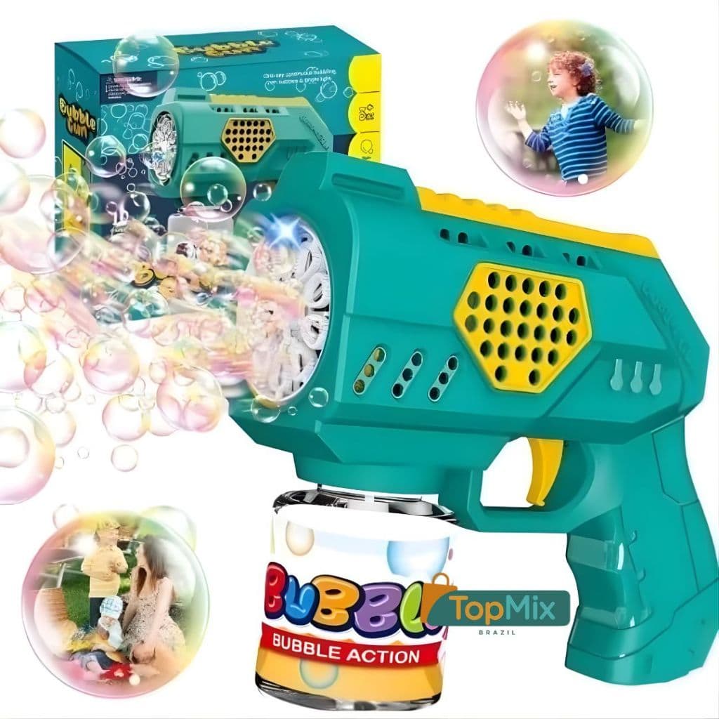 Brinquedo Pistola Lança Bolha Sabão Infantil  Arminha Rosa Verde Com Luz Diversão Garantida