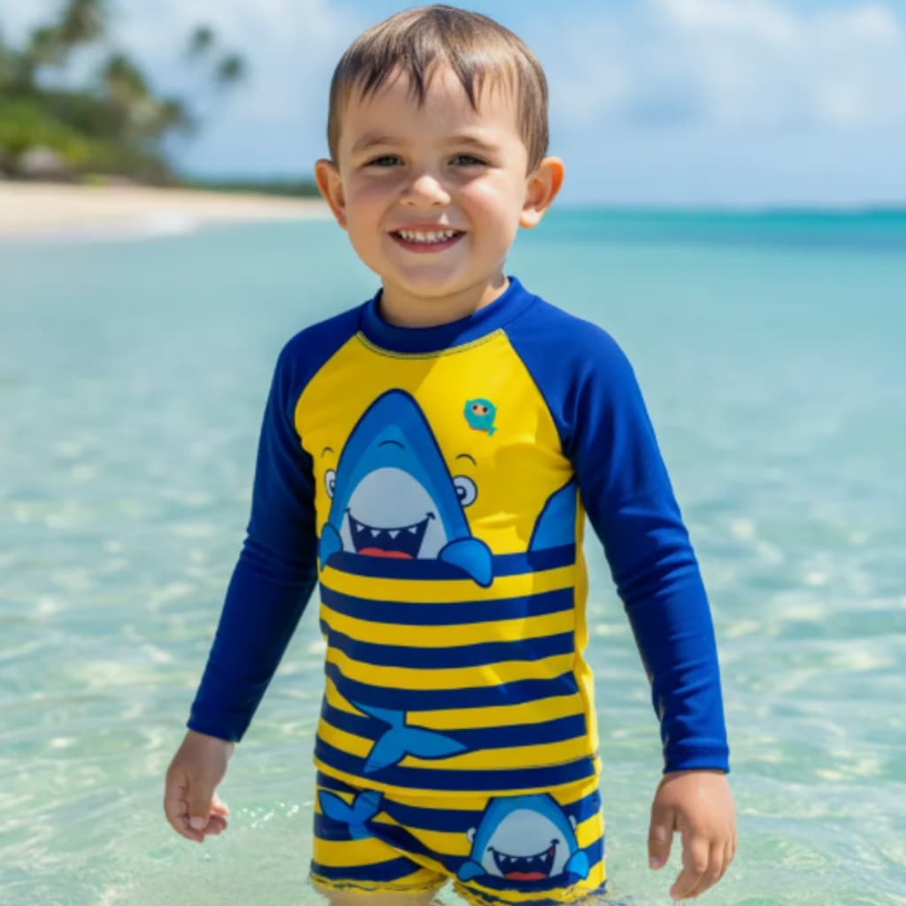 Roupa de Praia Piscina Banho Menino Proteção UV 50+ Infantil Térmica Personagens Veste 1 a 8 Anos