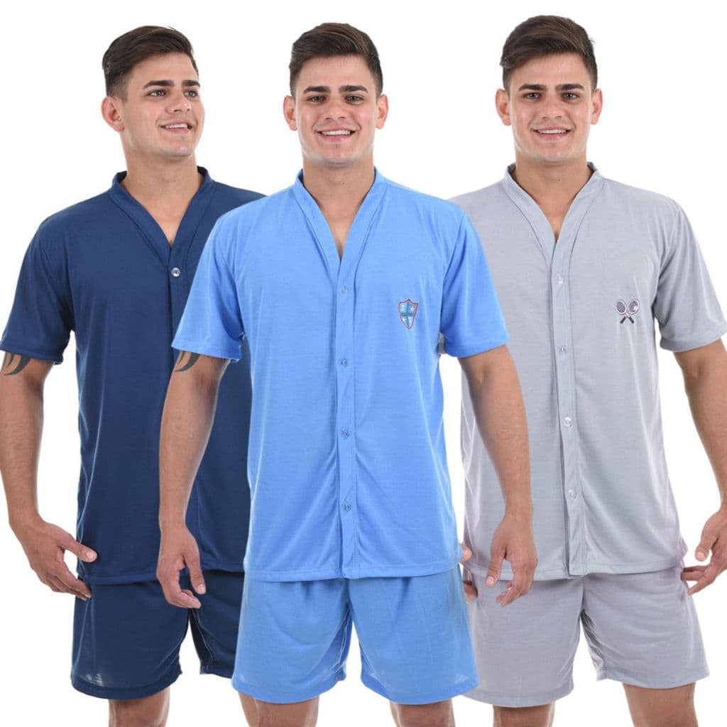 Pijama Curto Confortável Com Botão Masculino Liso Roupa Para Dormir Verão Moda Masculina