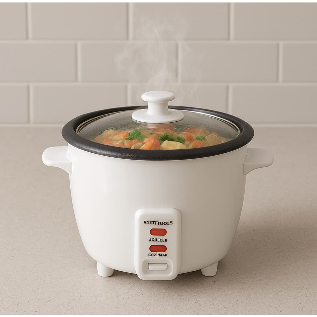 Panela de Arroz Elétrica 1,3L Automática Antiaderente com Tampa de Vidro 400W 220V Branca