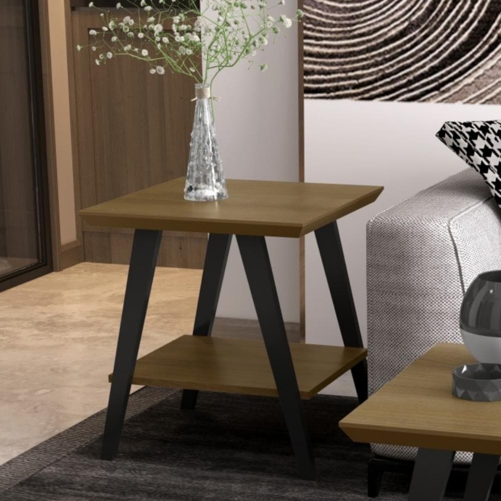 Mesa Lateral Davi Com Pés Em Madeira Freijó Preto Ofertamo