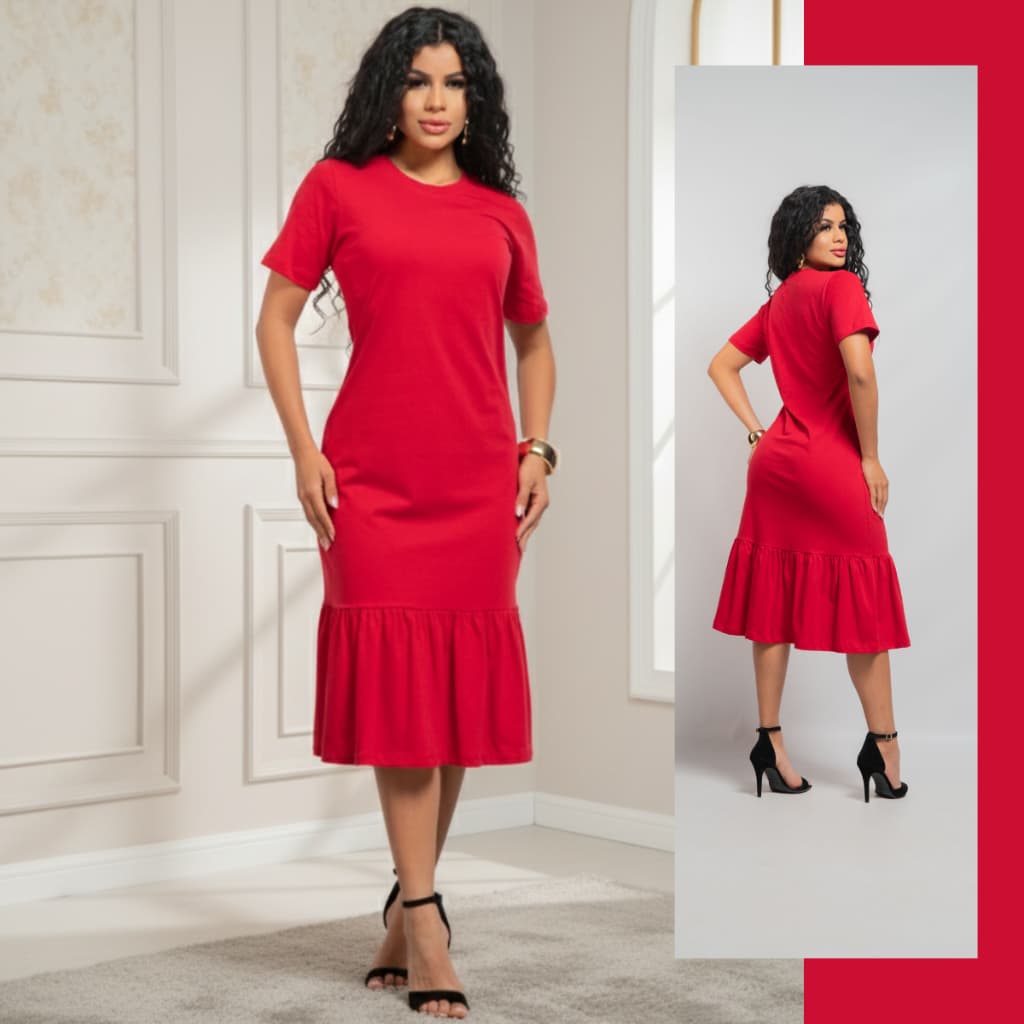 Vestido Midi Algodão Manguinha Com Babado Super Promoção