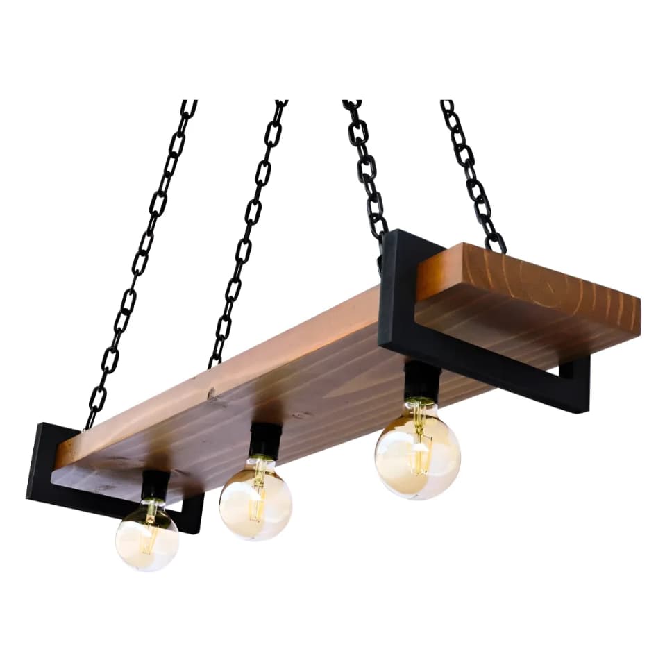 Lustre Luminária Pedente Moderno Industrial Madeira 3 Bocais - Marrom