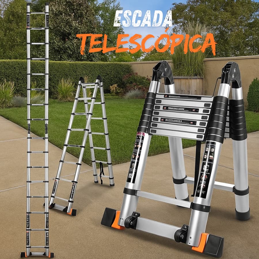 Escada Telescópica Dupla 5 Metros Em Alumínio Resistente Extensível
