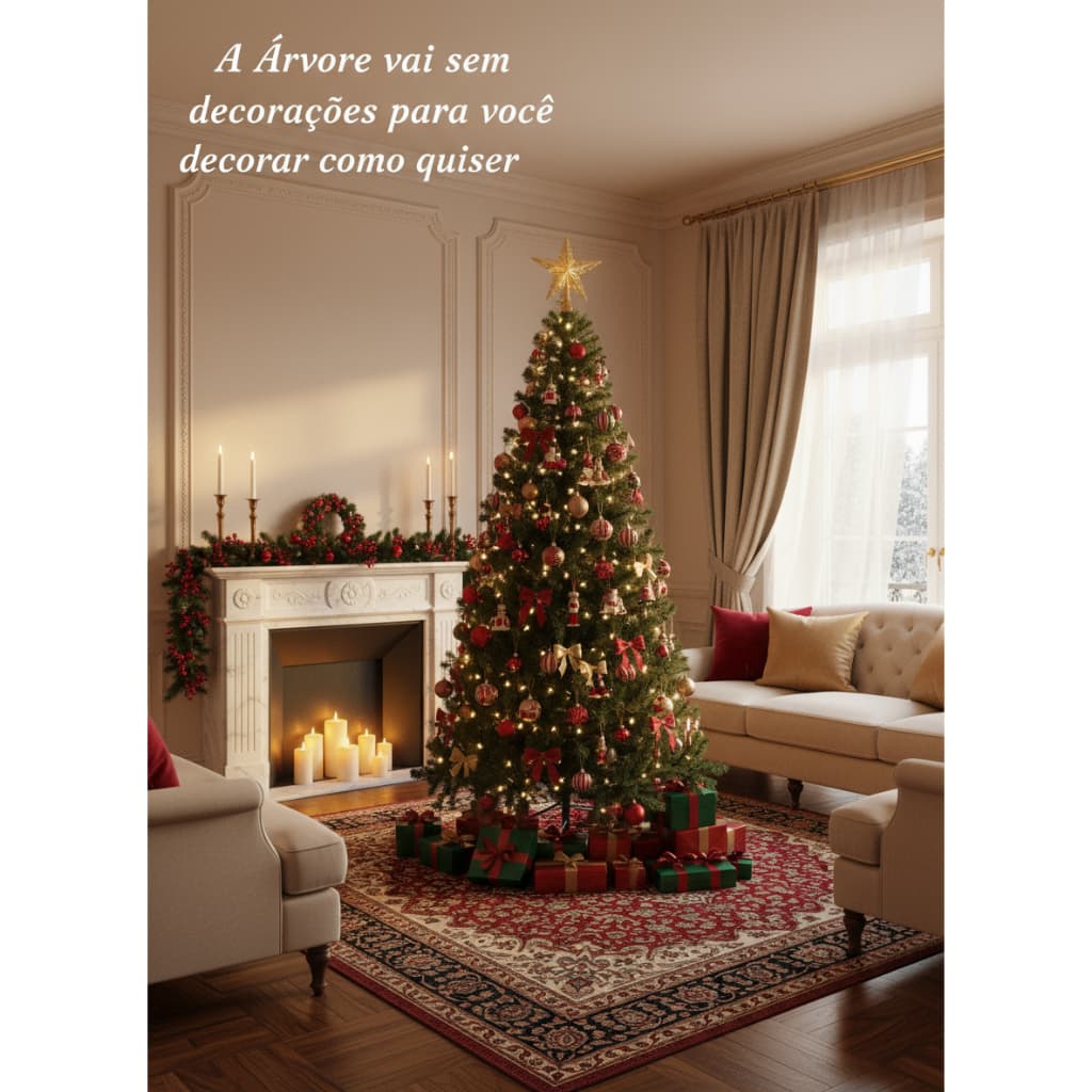 Árvore de Natal Pinheiro Verde 2,10m - 1.100 Galhos Realistas, Fácil de Montar e Cheia