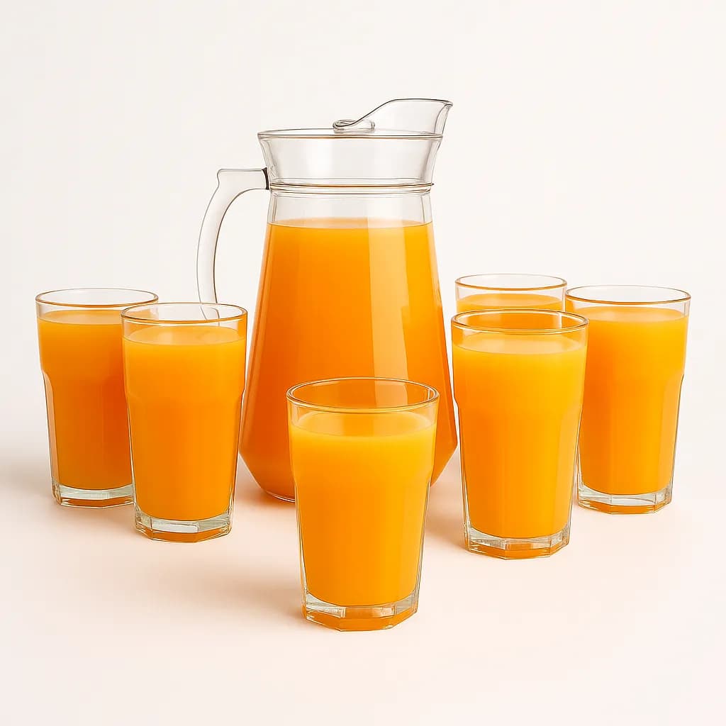 Jarra de Vidro 1,7l com Tampa Conjunto com 6 Copos de 370ml para Suco e Água Resistente e Elegante