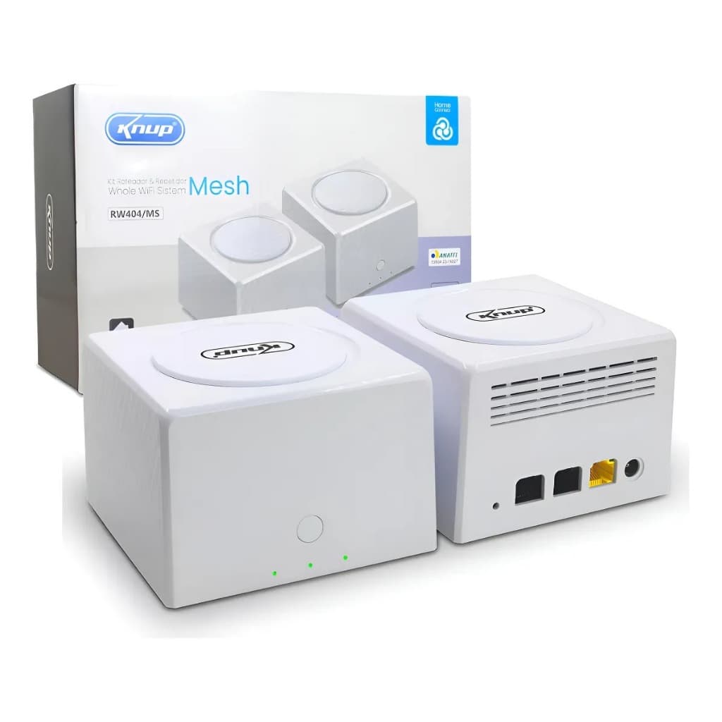 Kit Roteador + Repetidor Wi-Fi KNUP Mesh 1900Mbps Dual Band 3 Portas Preto/Branco
