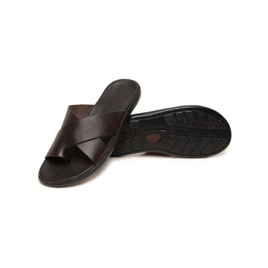 Chinelo Em Couro Masculino Confortável Estilosa De Dedo Solado Borracha