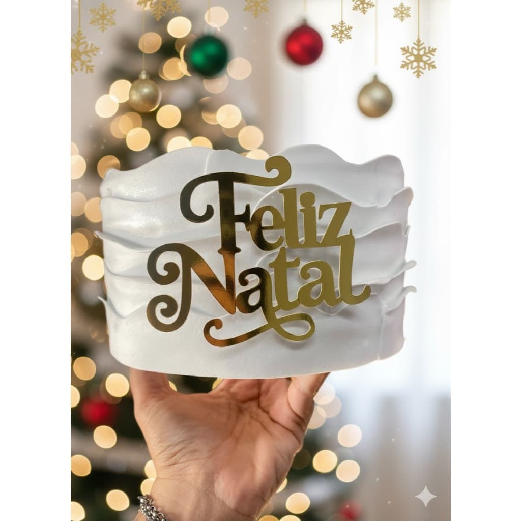 Kit de 5-20 Apliques para Topo de Bolo "Feliz Natal" Luxo - Decoração de Natal em Lamicote Dourado