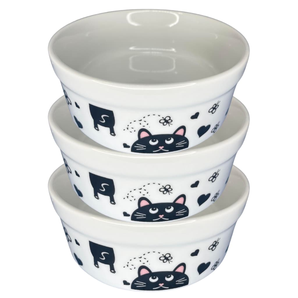 Kit Comedouro Bebedouro 3 Peças Pet Felino 300Ml Gato Borboleta Exclusivo