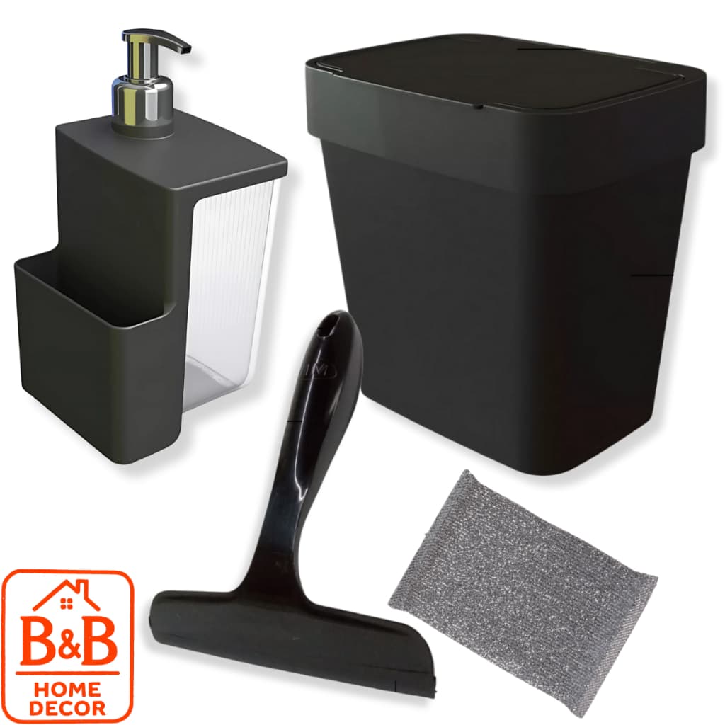 Conjunto Pia Completa com Lixeira 2,5L Porta Detergente Rodinho e Esponja Organizada
