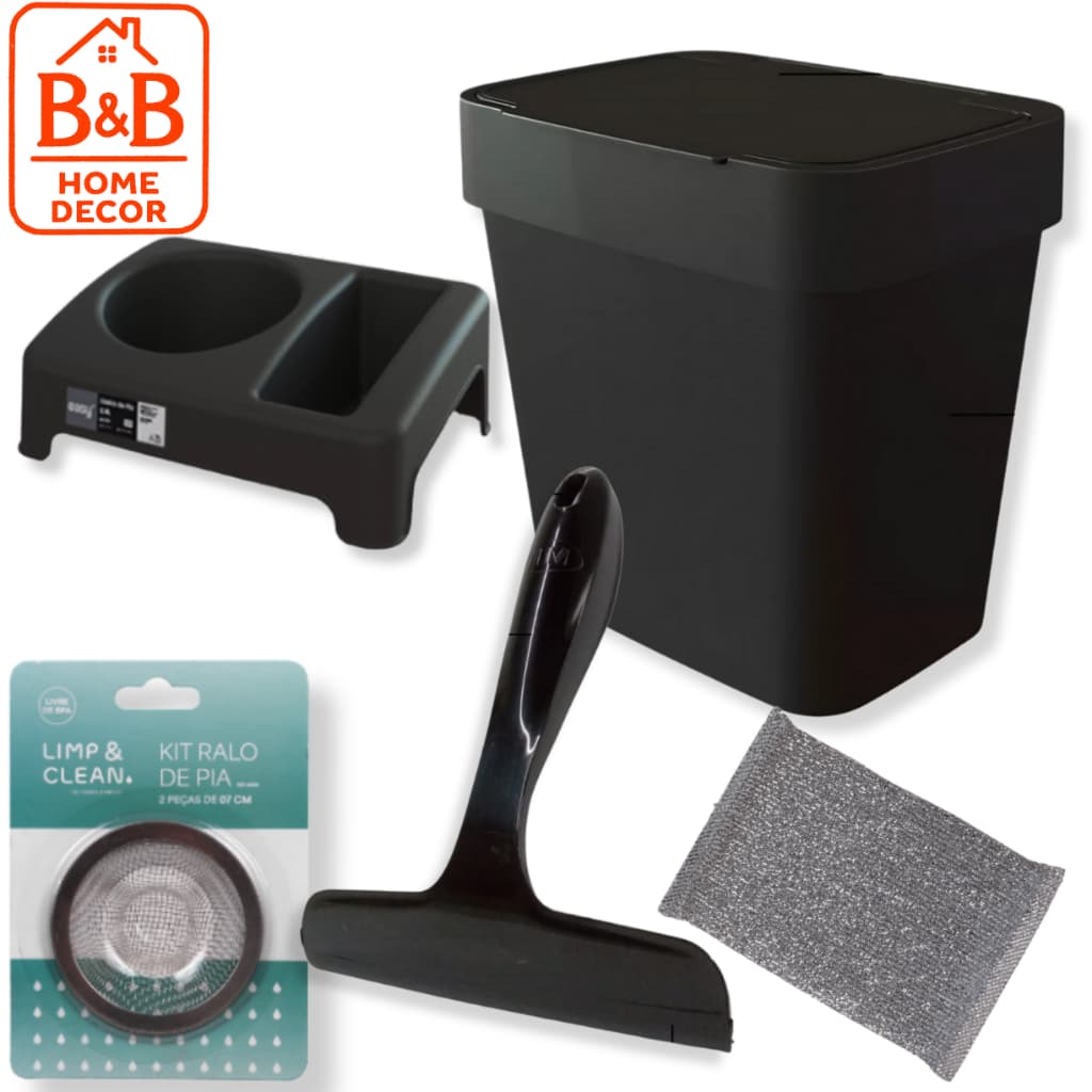Conjunto Completo para Pia: Lixeira 2,5L, Porta Detergente e Rodinho