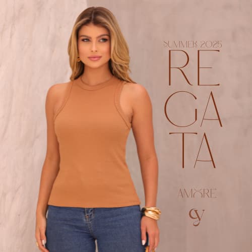 Regata Amore Blusa Feminina Estilo Nadador Algodão Básica Verão