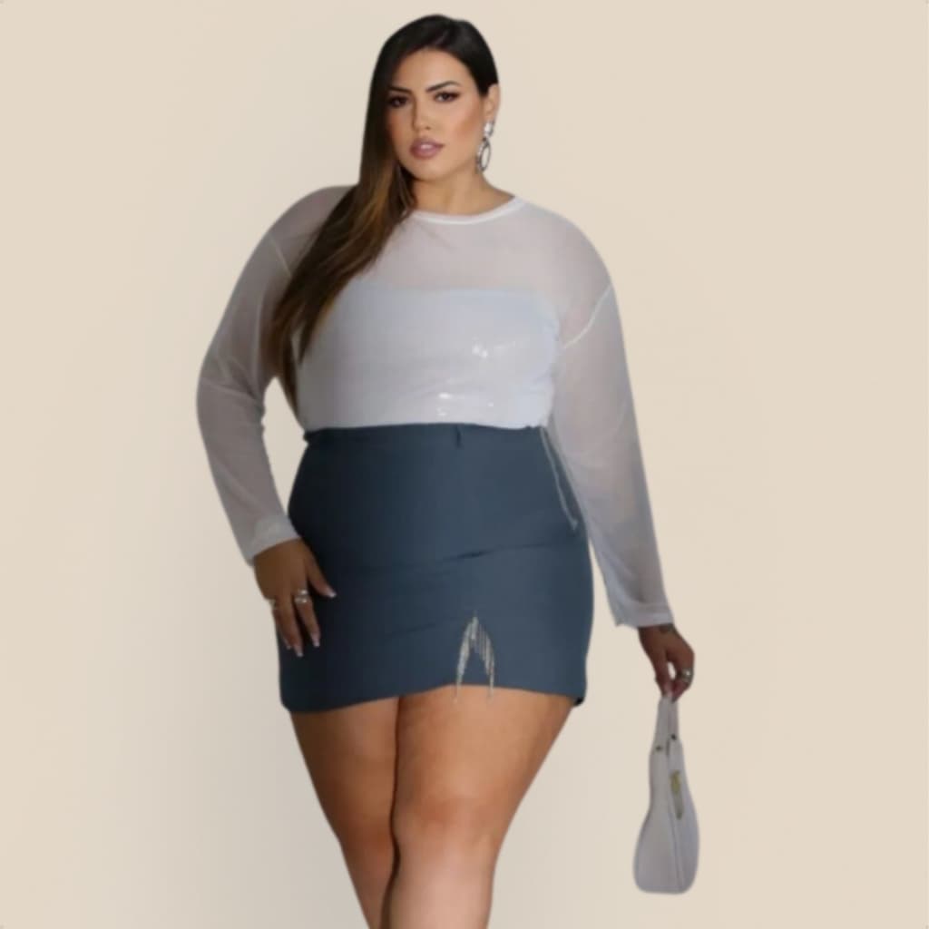Short Saia Plus Saize Alfaiataria Com Detalhe