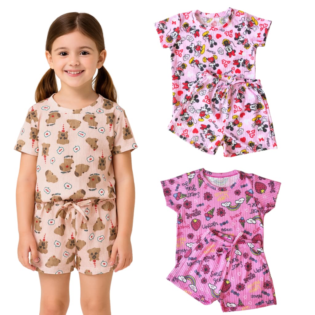 Conjunto Estampado Infantil Menina Verão Short e Blusa Super Qualidade