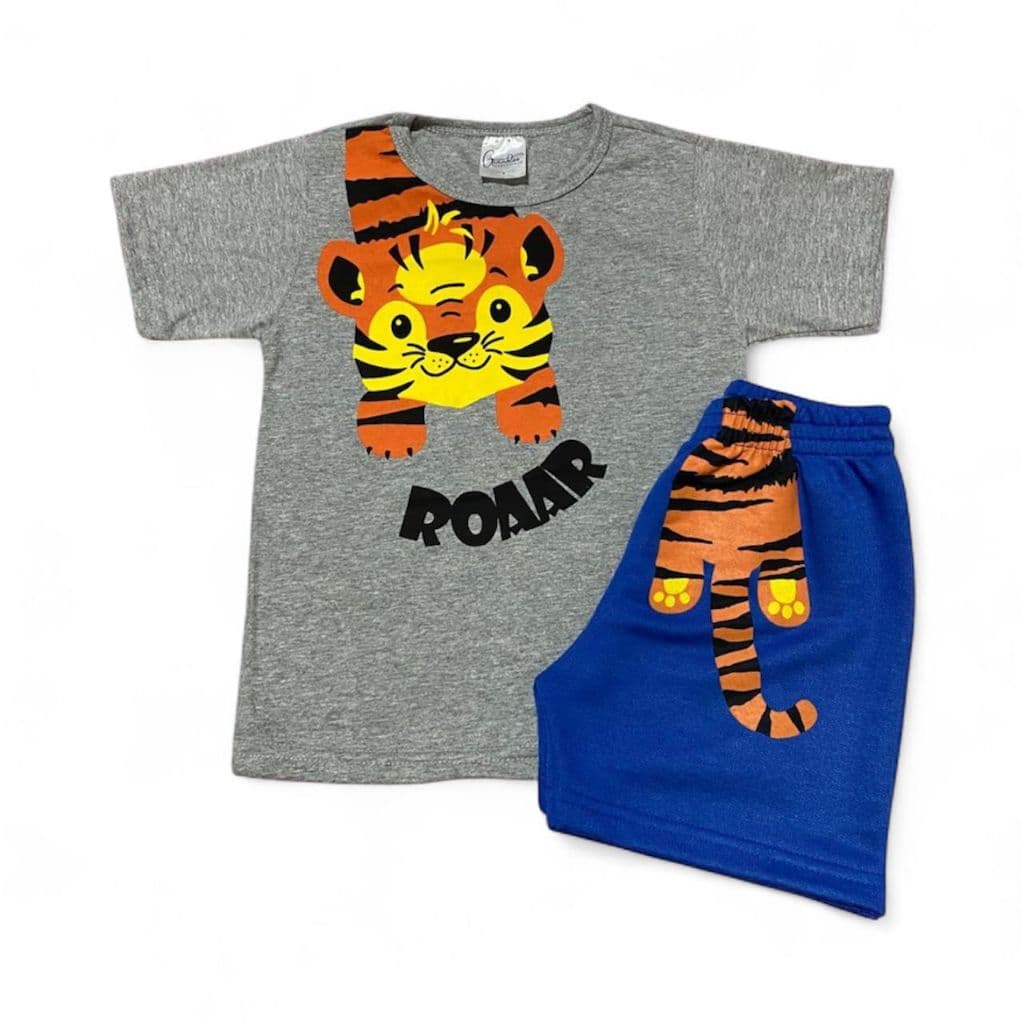Conjunto de Verão de Menino Infantil 1 Camiseta 100% Algodão + 1 Shorts Moletinho
