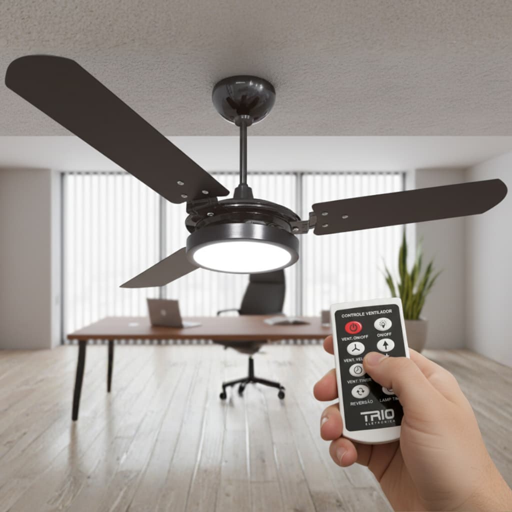 Ventilador De Teto Valen Preto LED Branco Frio 6K Ventex Design Moderno