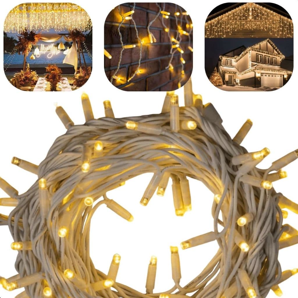 Pisca Cascata De Luz 400 Leds Fixo Branco-Quente Decoração Festa Natal 127V/12W