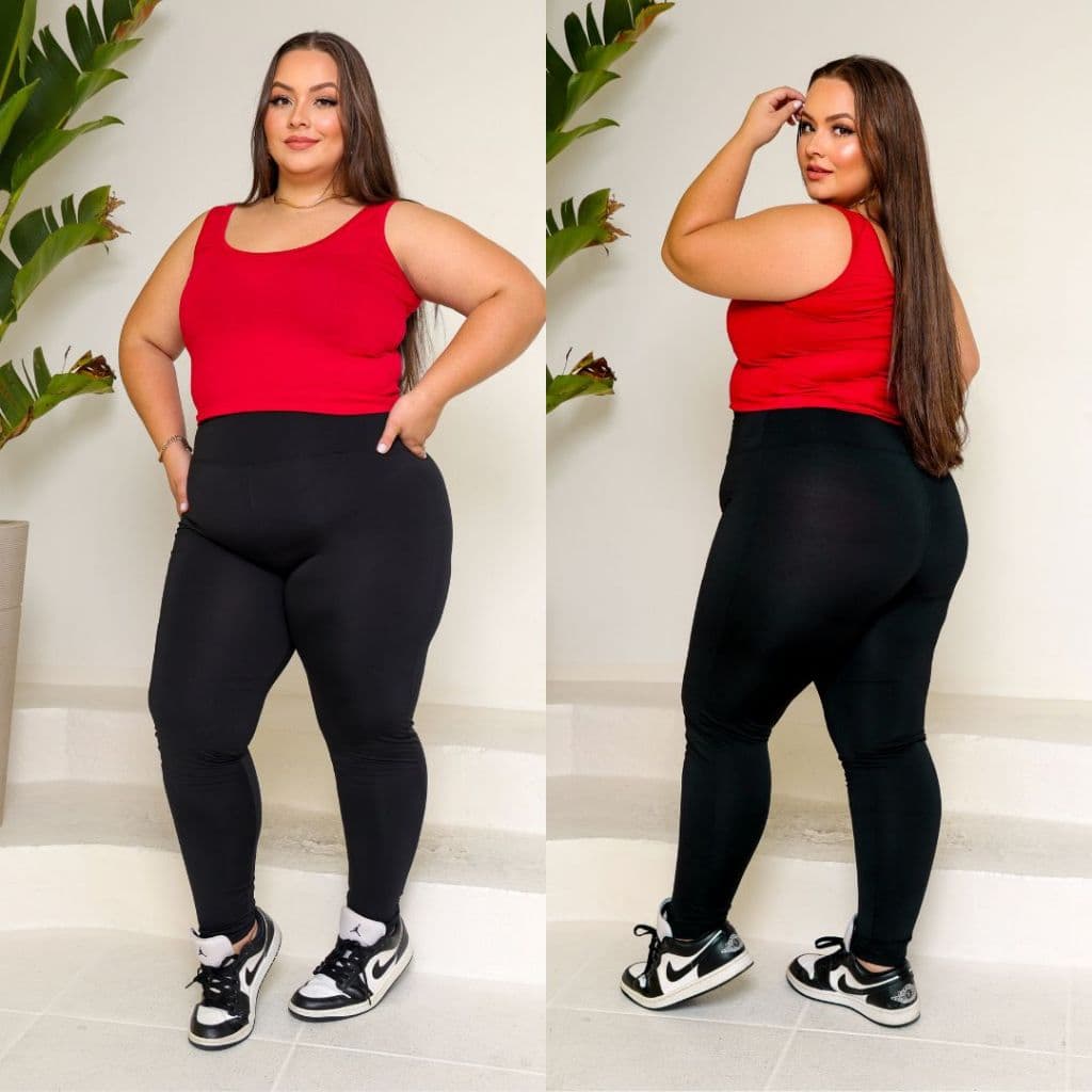 Calça Legging Feminina Plus Size Básica Cintura Alta Casual