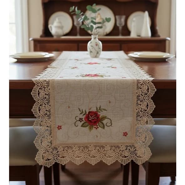 Caminho Trilho De Mesa Renda Bordado 90 X 40 Cm Decoração Guipir Mesa Posta Cozinha Natal