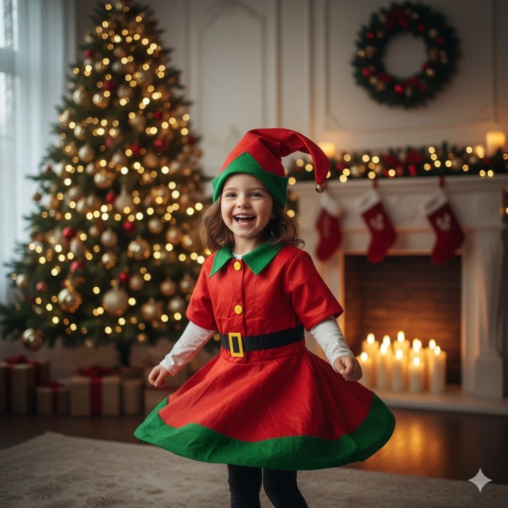 Kit Fantasia Mamãe Noel Vermelho Criança Infantil Natalina Roupa Duende Ajudante Papai Natal