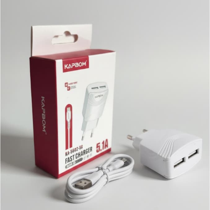 Kit Carregador Turbo para iPhone/iOS 2USB + Cabo USB para Lightning KA-5602-5G KAPBOM