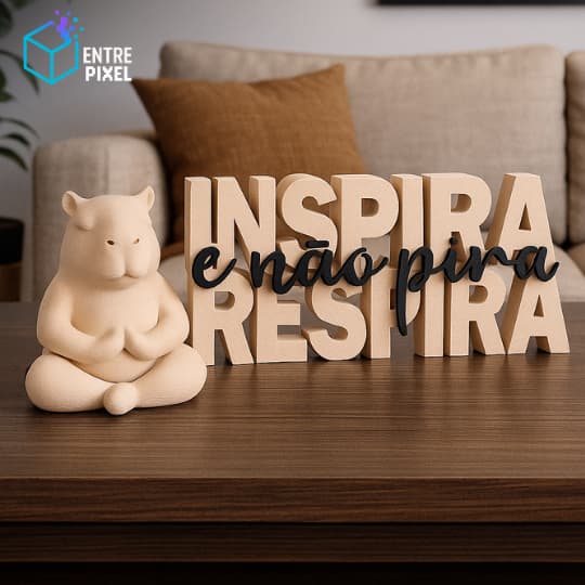 Capivara Zen Decorativa com Frase Inspiradora – Inspira, Respira e Não Pira