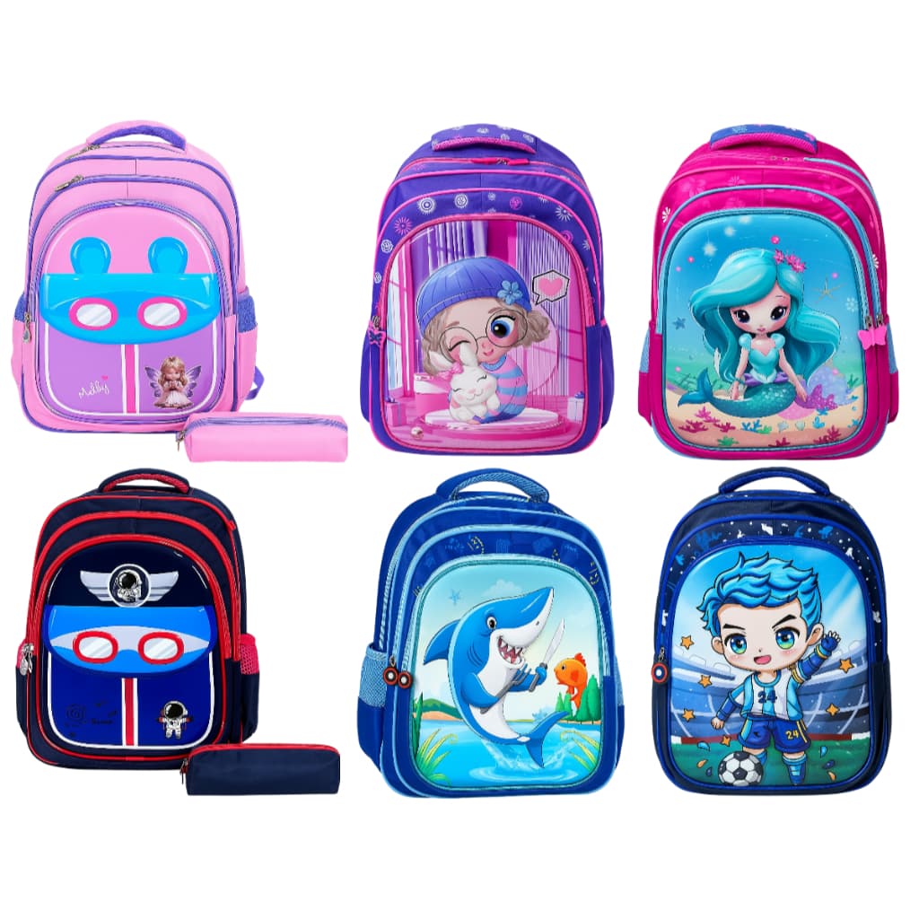 Mochilas de Costas Escolar Com 3 Divisórias 3D Com ou Sem Estojo Meninos e Meninas
