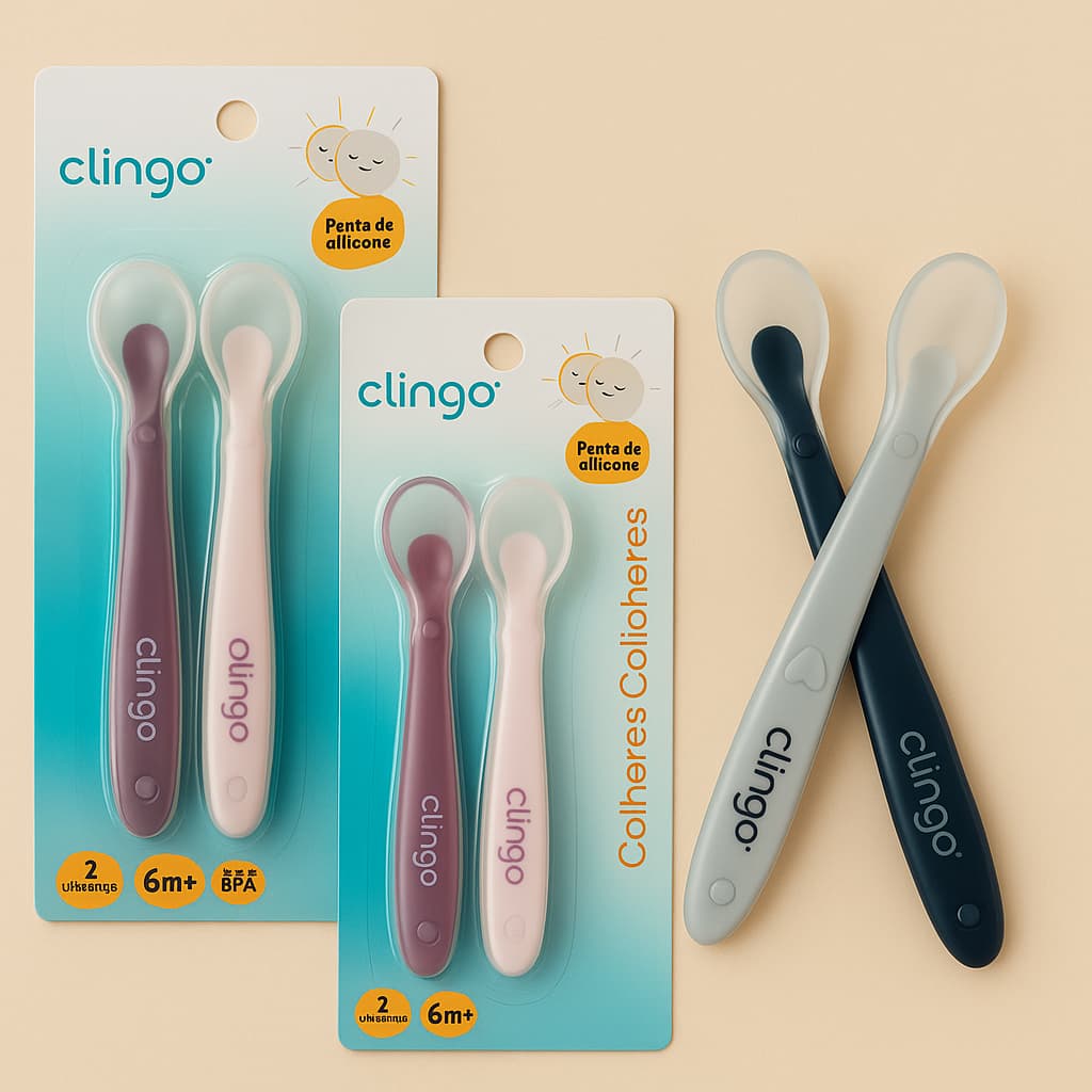 Kit 2 colheres silicone bebê introdução alimentar flexível alimentação