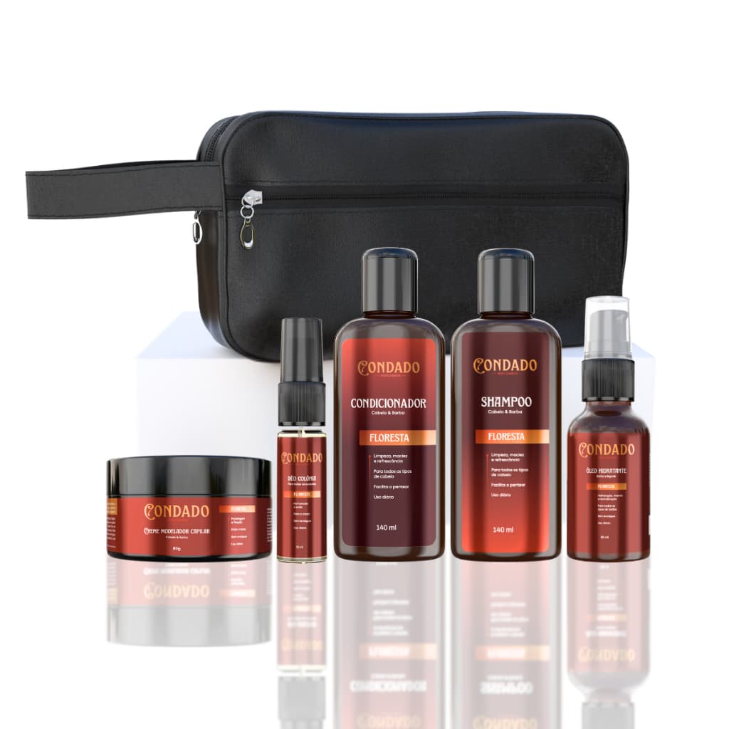 Kit Presente Masculino Premium Condado Shampoo Condicionador Óleo Colônia Creme modelador Necessaire