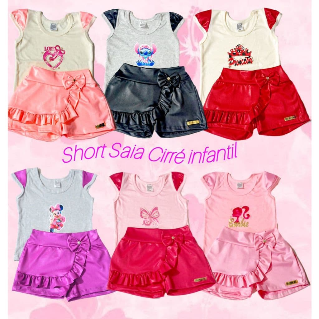 Blusa e Short saia Conjunto moda verão menina CIRRÉ com estampas aleatórias