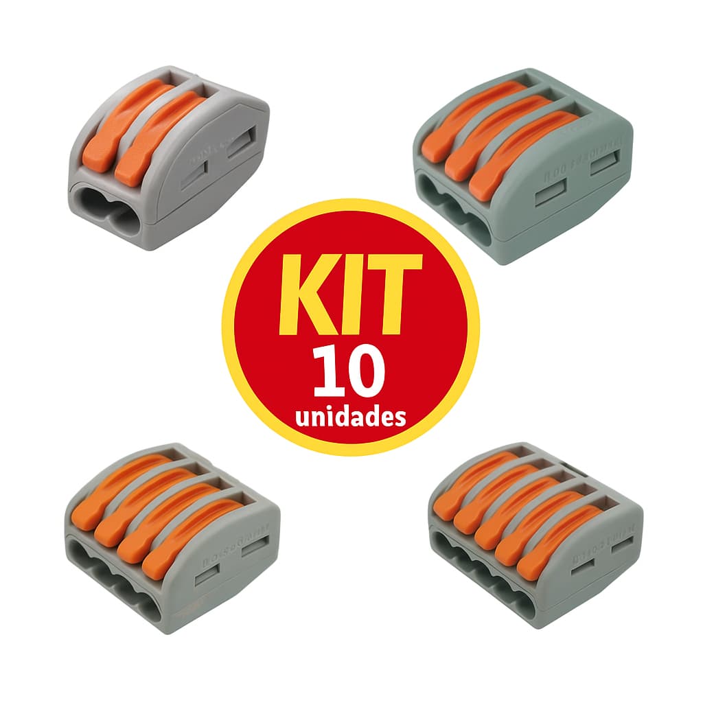 Kit 10 Conectores Elétricos de Engate Rápido PCT-212 ao PCT-215 | Emenda 0,08mm²–4mm²