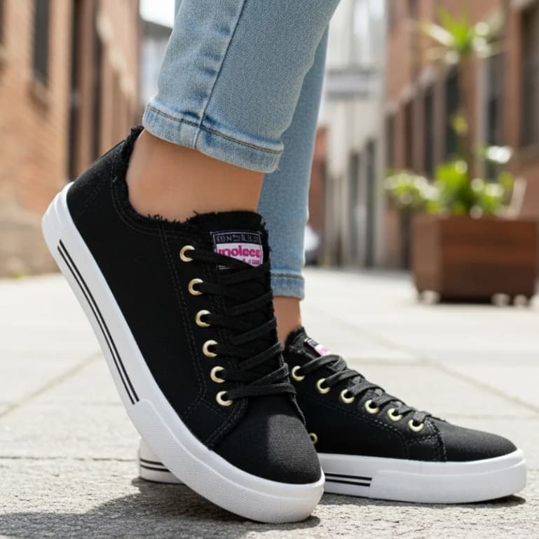 Tênis Moleca Feminino Casual Lona Sider Moda Desfiado Anatômico Trabalho Confortável Original
