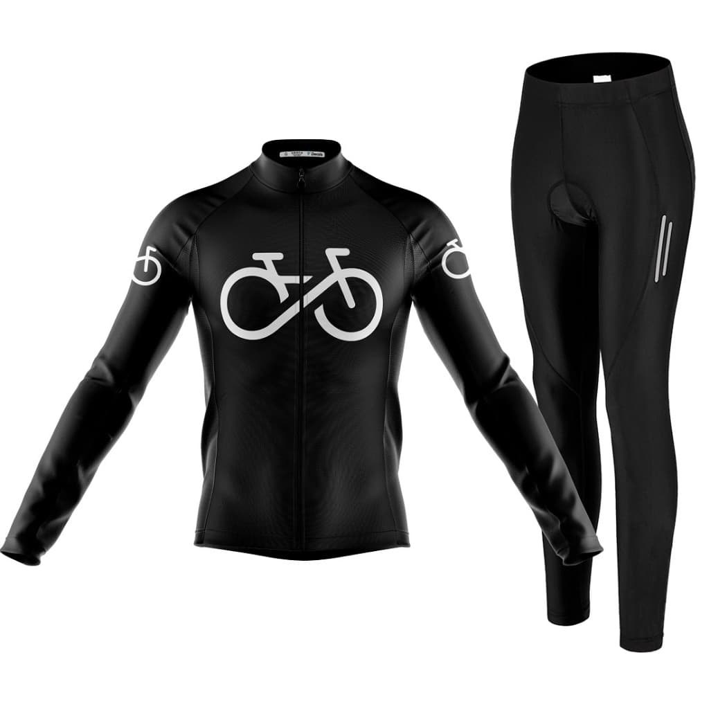 Kit Camisa Ciclismo Bike Forever Preta Longa Com Calça Espuma Uv Mtb