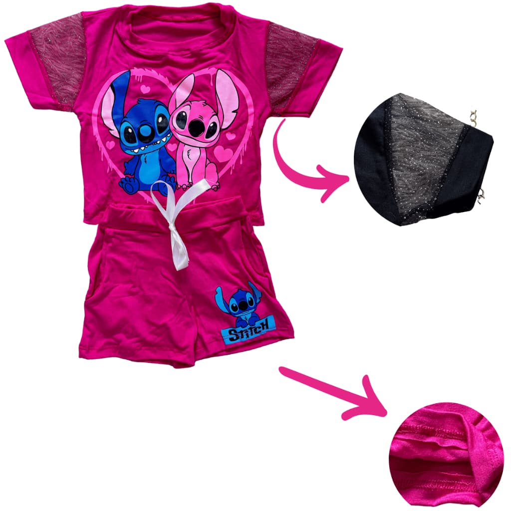 Conjunto Infantil Menina Lilo Stitch Blogueirinha Moda Luxo Tiktok Roupa Feminina Stich