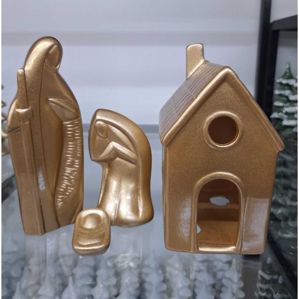 Enfeite de Natal 1 Casinha - Sagrada Família em Cerâmica Decoração Presente de Natal Presépio
