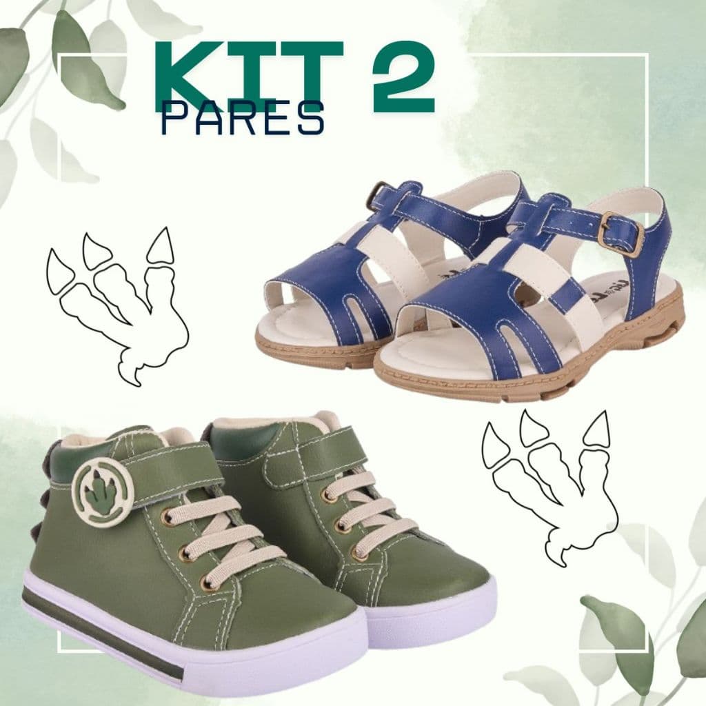 Kit 2 Pares Tênis Infantil Menino Botinha Dinossauro Cano Médio e Sandália Papete Confortável Escolar