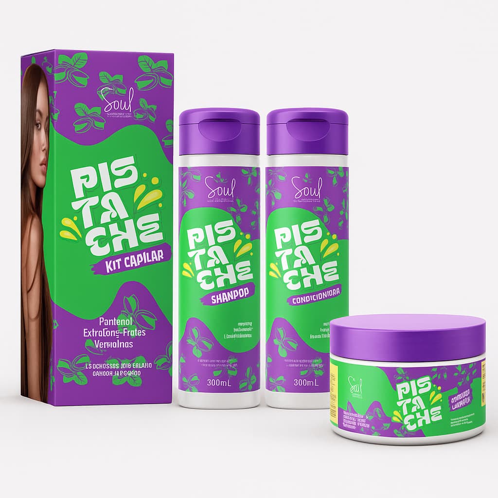 Kit Capilar Shampoo Condicionador Mascara de Hidratação Sabor Pistache Soul Cosmeticos