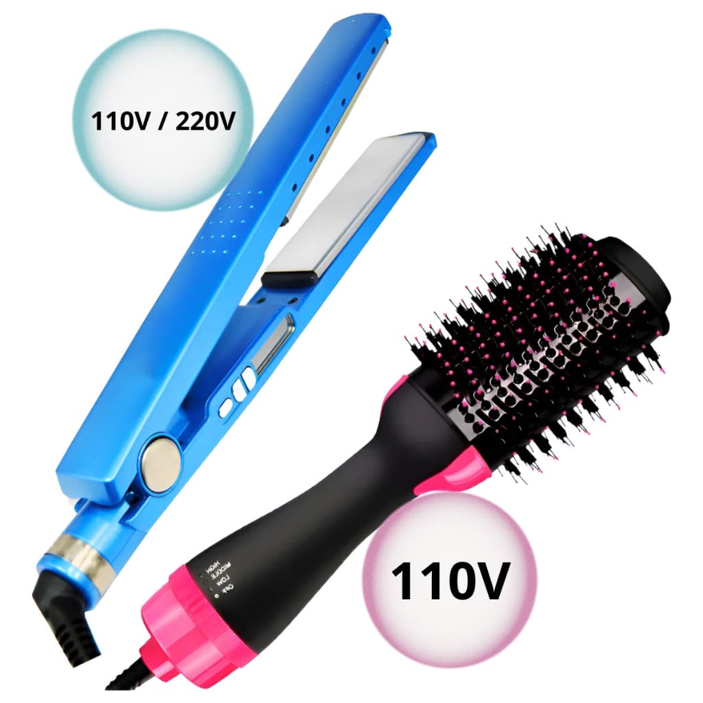 Kit Prancha Chapinha  Nano Titânium + Escova Secadora Alisadora e Modeladora Oval