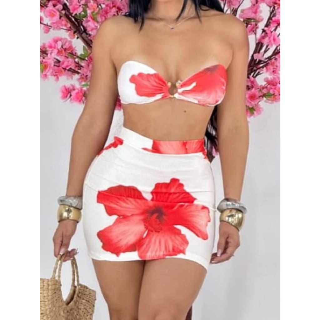 Conjunto saia e Crooped FLORIDO Feminino MAARI PRAIA crooped com bojo