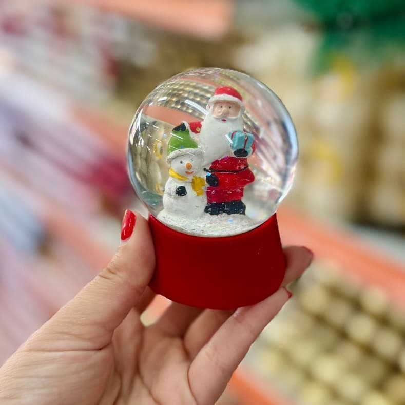 Globo de Neve Natalino Decorado Vidro e Cerâmica Enfeite de Natal Presente