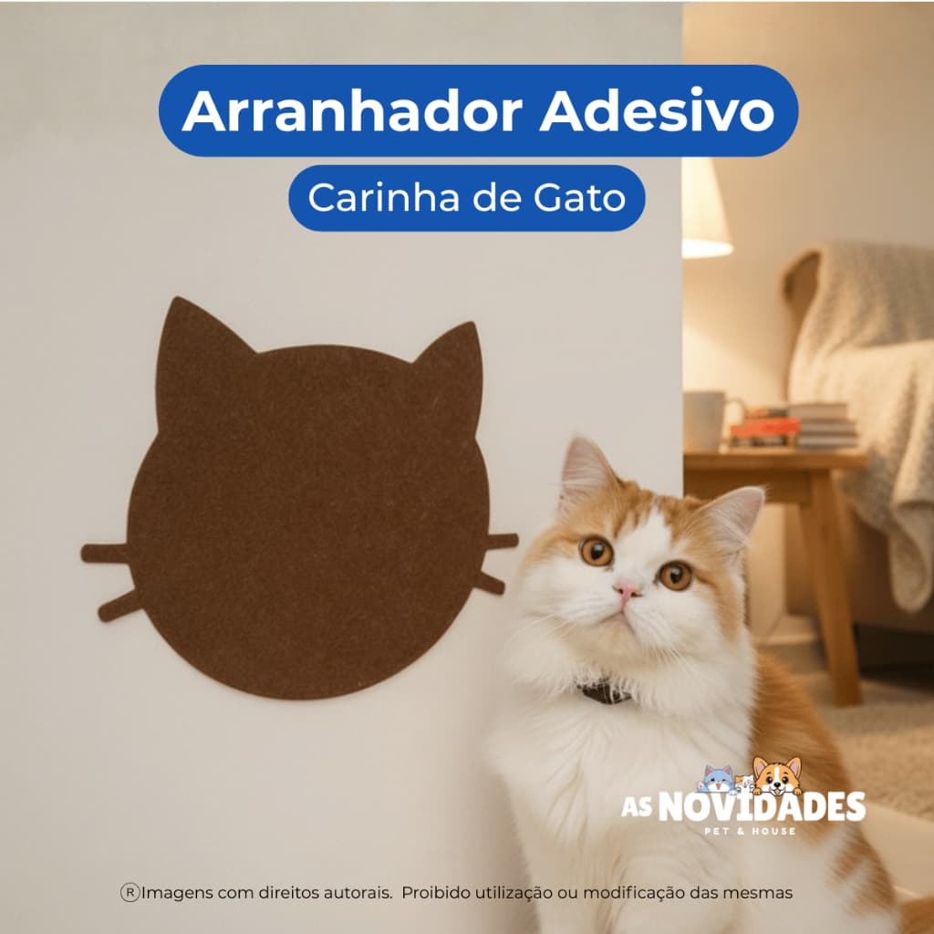 Arranhador Adesivo para Gato Carinha de Gato Carpete Premium Acessório para Parede e Móveis