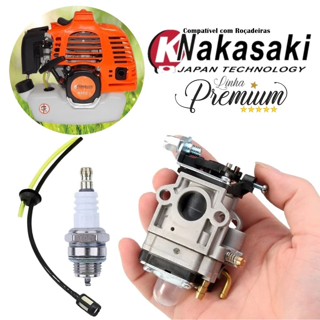 Carburador + Vela De Ignição + Kit Mangueira Com Filtro P/ Roçadeira Nakasaki 63cc/ 65cc/ 75cc
