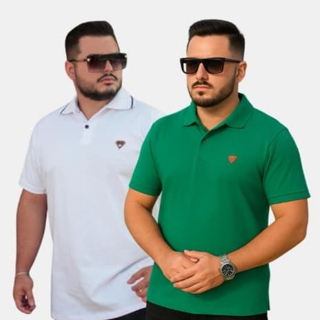 Kit 2 Camisetas Polo Plus G1 G2 G3 Masculina Várias Cores