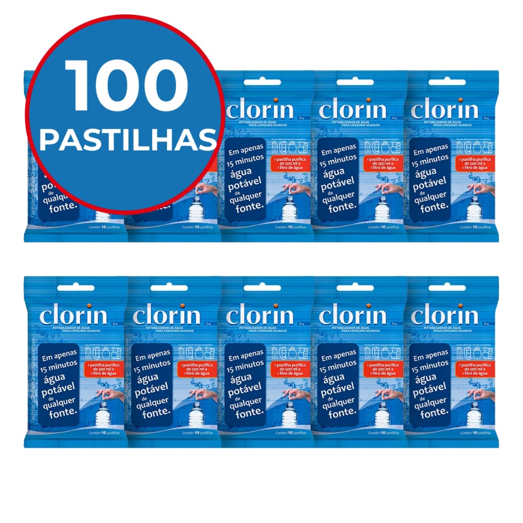 Kit 100 Pastilhas Purificadoras de Água p/ Consumo Humano - Clorin 1