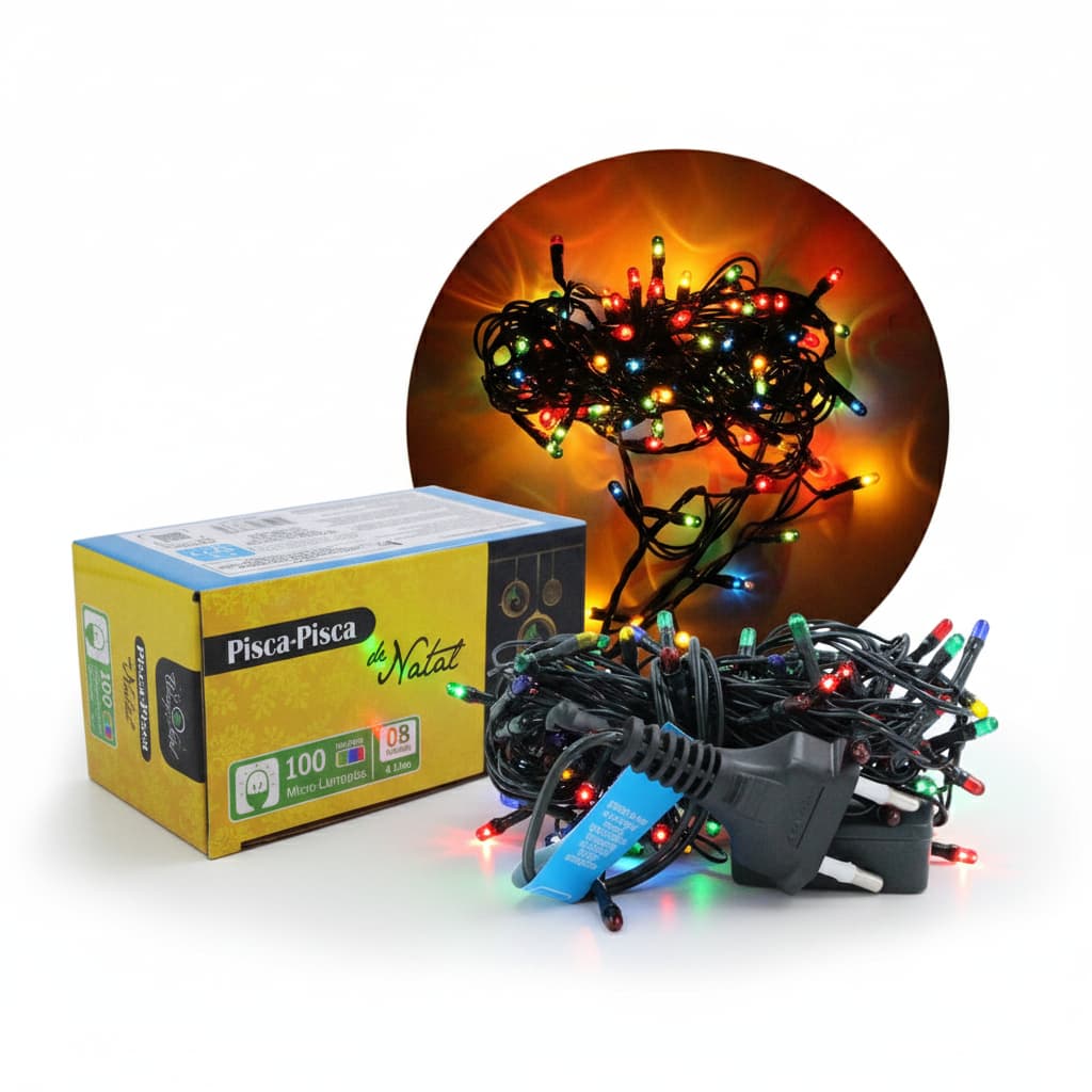 Pisca-Pisca de Natal Colorido: Lâmpada Arroz 127V, 8 Funções. Brilho para seu Natal Fio Verde