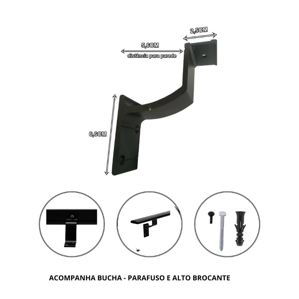 Suporte Para Corrimão de Alumínio Cores Preto Branco Brilho