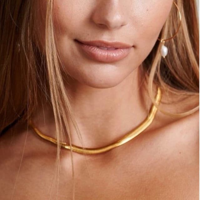 Colar Feminino Choker Fita Malha Snake Folheado A Ouro- Alta Qualidade-30cm+extensor